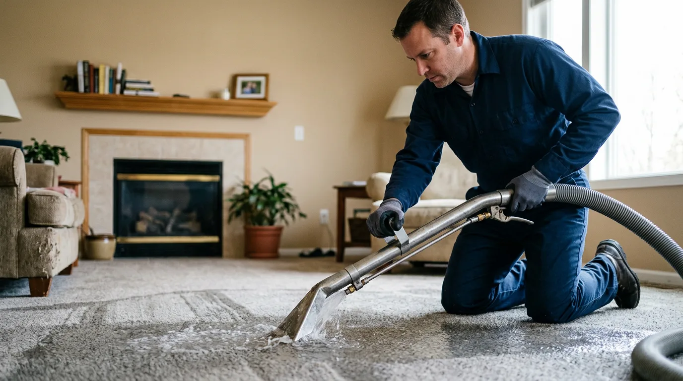 Water damage restoration technician working near Brookfield, MA
